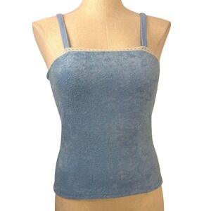 Big Shot Terry Cloth Tank Top SMALL Square Neck Vintage Union Made USA Blue